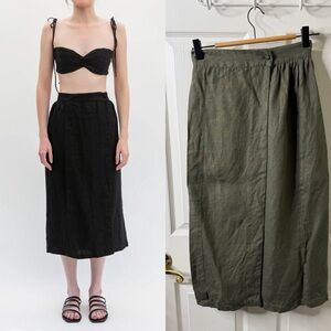 Trois The Label Janine Skirt Olive Green Linen Womens Size 1 / US 2-4